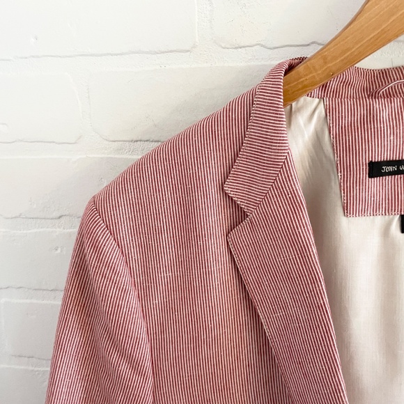 John Varvatos Men’s Blazer Pinstripe Cream Red Linen Cotton Designer Luxe Sz 38 - Picture 10 of 15
